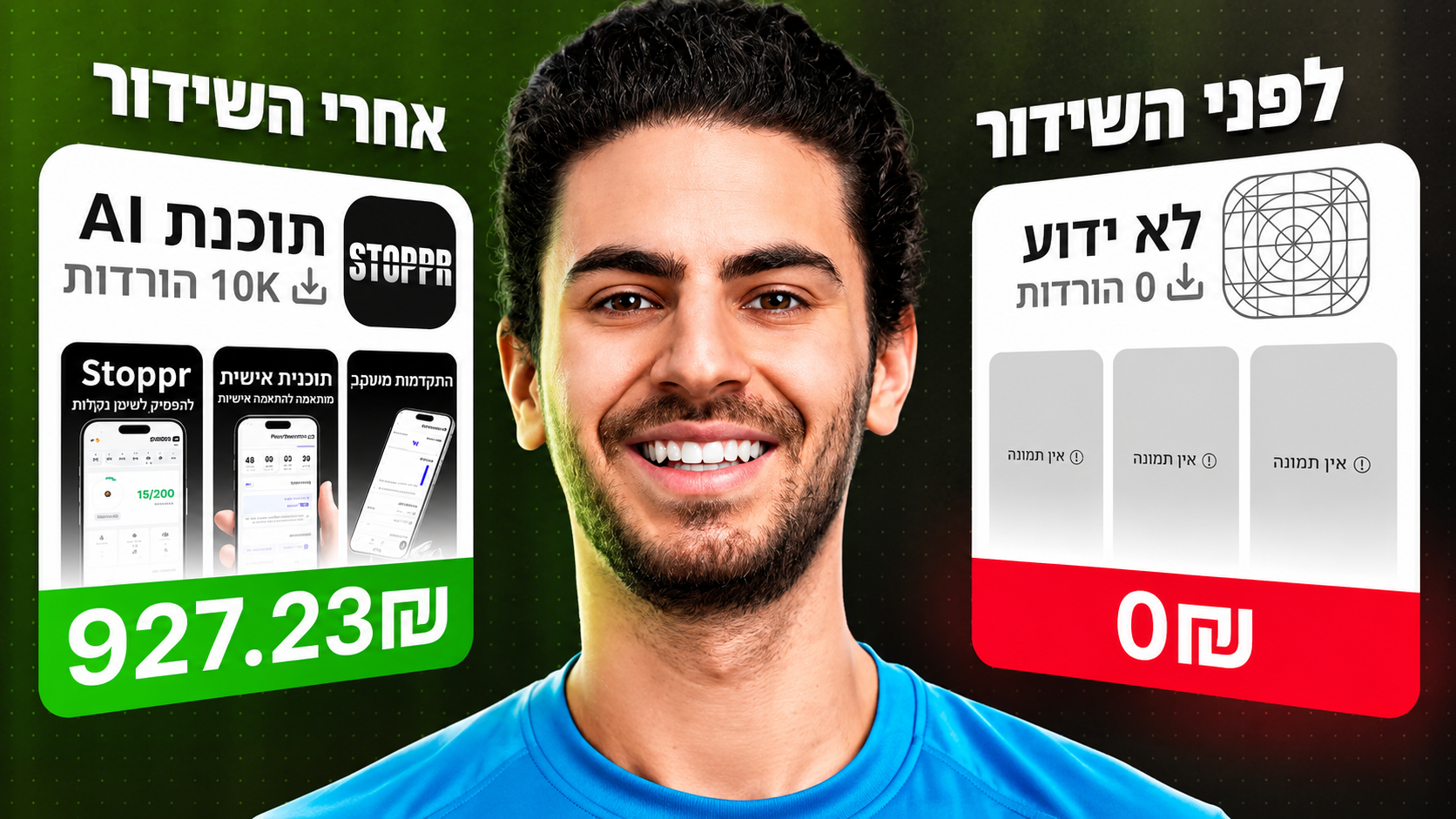 השוואה בין אפליקציה לפני השידור ולאחריו